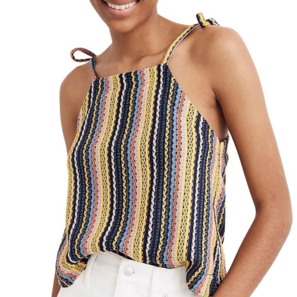 Madewell Striped Crochet Tie-Strap Tank in Navy, Yellow, Pink